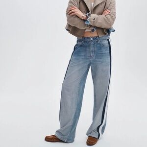 rag & bone Light Blue Boyfriend Jeans with Navy Side Stripe